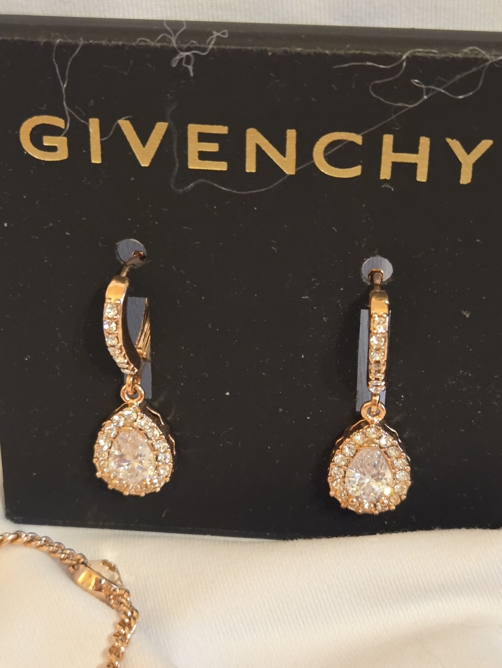 Givenchy Gold Crystal Teardrop Earrings with Matching Station Bracelet - Picture 3 of 12